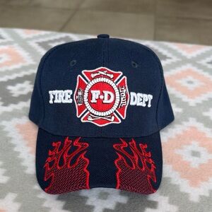 NEW Embroidered Fire Dept FD Cap with Red Flame Visor - navy blue one size